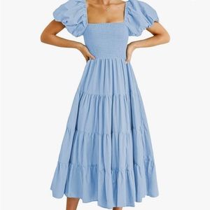 Summer Maxi Dress Square Neck Puff Sleeve Smocked Boho Beach Long Dresses